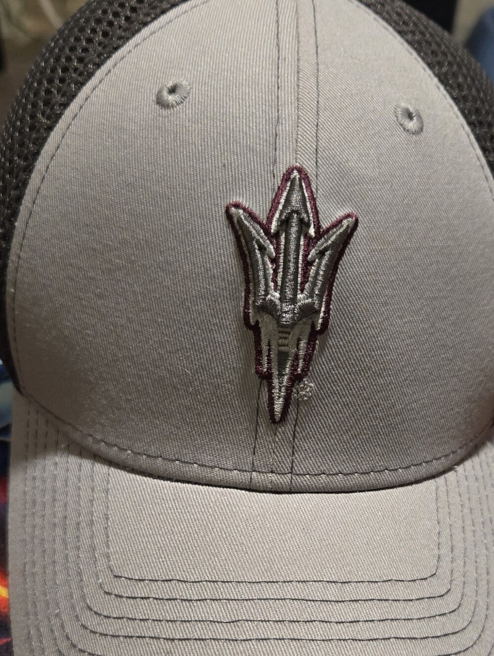 Men's Gray Trucker Baseball Cap with Embroidered Trident Logo